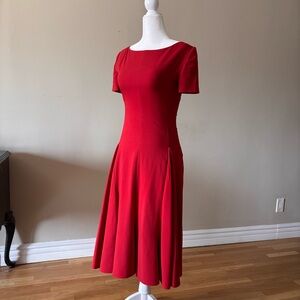 Armani Collezioni Red A-Line Midi Dress Scoop Neck Short Sleeve